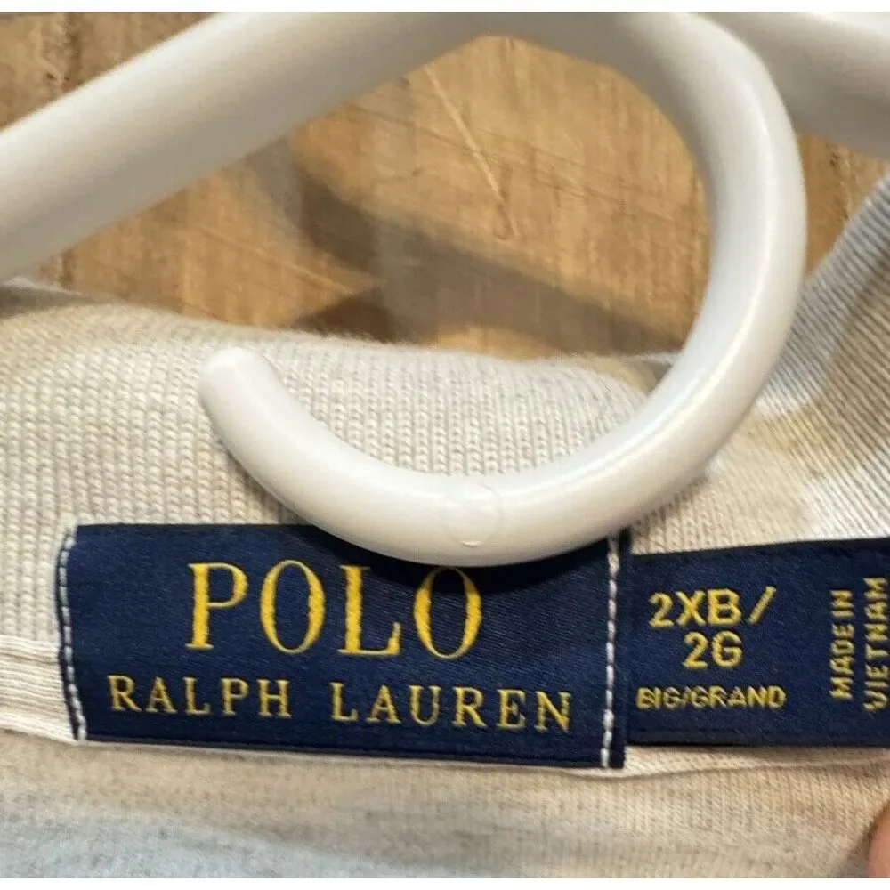 Ralph Lauren Polo Shirt Men's Long Sleeve Classic‎ Fit Mesh Gray Size 2XB